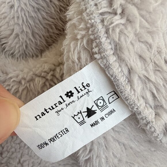 Natural Life Sherpa Fringed Trim Hooded Jacket One Size O/S Beige Fleece Boho - Picture 6 of 9